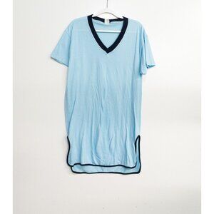 Ched by Anvil Womens Blue Polycotton Over Size Tee V Neck Short Sleeve One Size